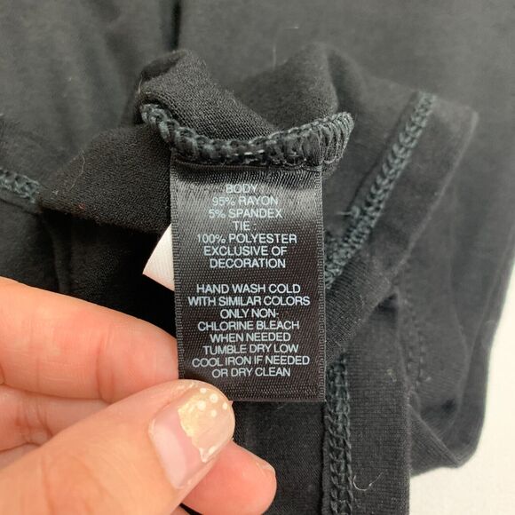 White House Black Market Blouse Womens M Medium Black Pussycat Bow Button Front - Picture 9 of 14